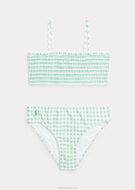 maiô de duas peças com babados guingão BD6J7333 crianças Ralph Lauren menta desbotada