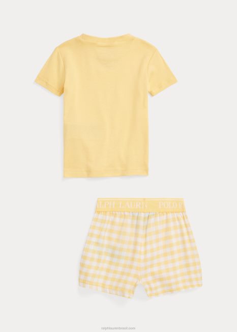 Conjunto de dormir curto de camiseta e sarja de jérsei BD6J7315 crianças Ralph Lauren lavagem de milho amarelo