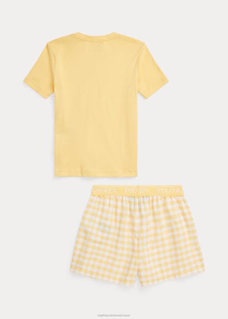 Conjunto de dormir curto de camiseta e sarja de jérsei BD6J7321 crianças Ralph Lauren lavagem de milho amarelo