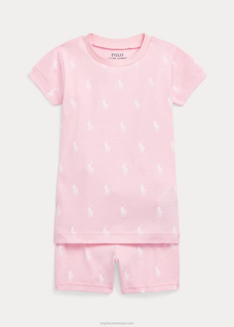 conjunto de dormir jérsei polo pony com nervuras BD6J7316 crianças Ralph Lauren rosa carmelo