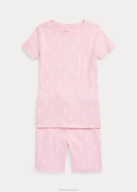 conjunto de dormir jérsei polo pony com nervuras BD6J7322 crianças Ralph Lauren rosa carmelo