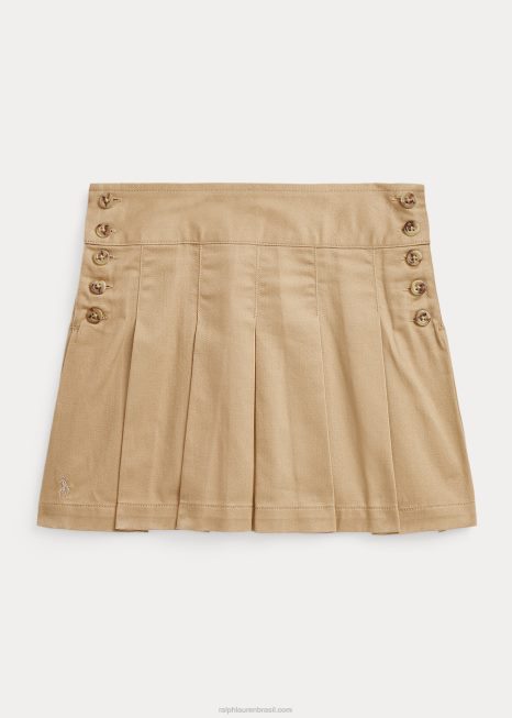 saia de sarja plissada de algodão BD6J7362 crianças Ralph Lauren cáqui vintage