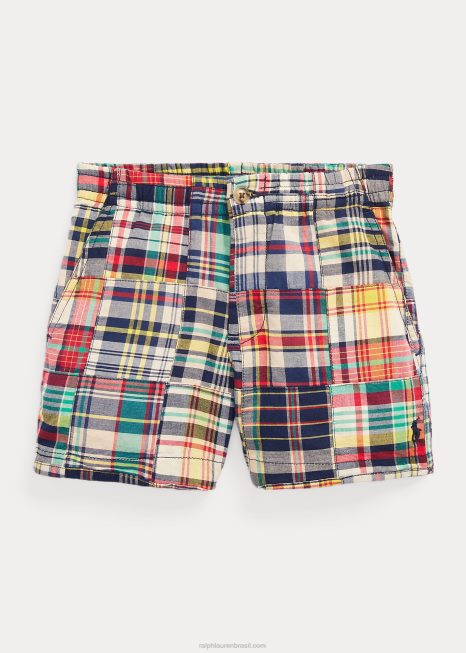 polo prepster algodão madras curto BD6J5656 crianças Ralph Lauren colcha de retalhos madras