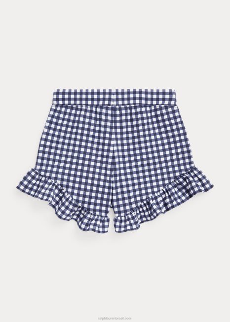short de mesh elástico com babados em guingão BD6J6888 crianças Ralph Lauren guingão azul