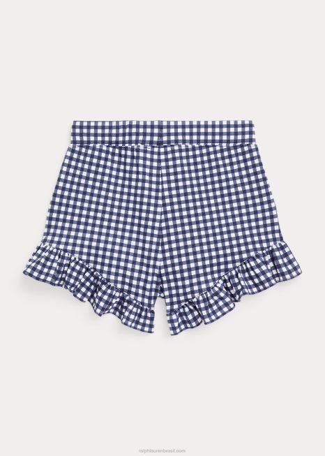 short de mesh elástico com babados em guingão BD6J7187 crianças Ralph Lauren guingão azul