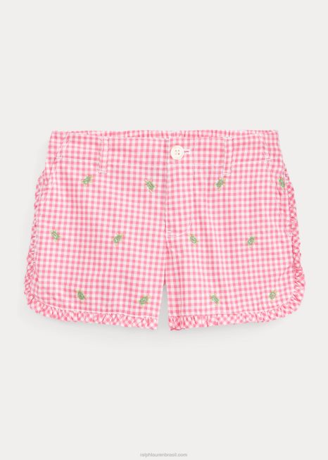 short de popeline de algodão xadrez tartaruga BD6J9972 crianças Ralph Lauren rosa deserto/branco