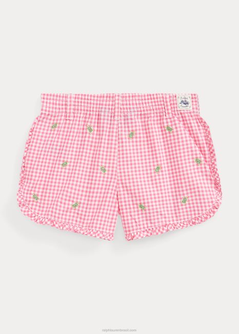 short de popeline de algodão xadrez tartaruga BD6J9972 crianças Ralph Lauren rosa deserto/branco
