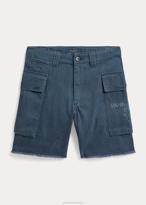 short de sarja espinha de peixe BD6J6118 crianças Ralph Lauren azul marinho