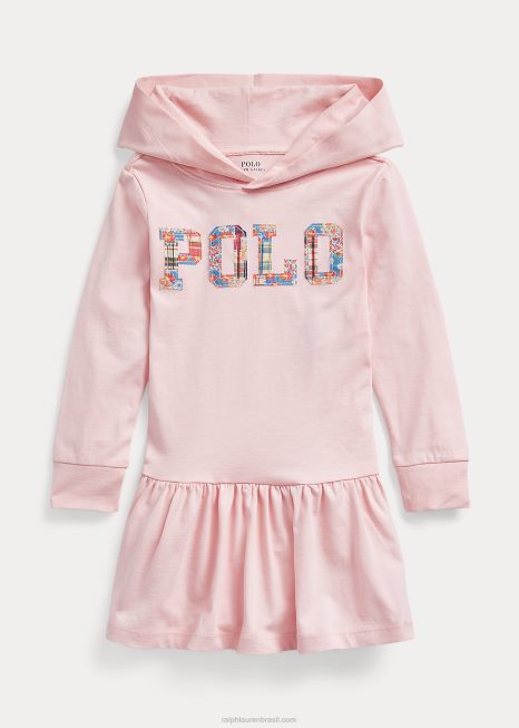 vestido com capuz de jérsei de algodão logo BD6J9959 crianças Ralph Lauren toque de rosa