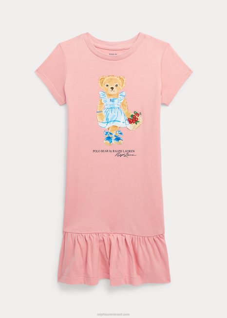 vestido de camiseta de algodão polo bear BD6J6805 crianças Ralph Lauren rosa Adirondack
