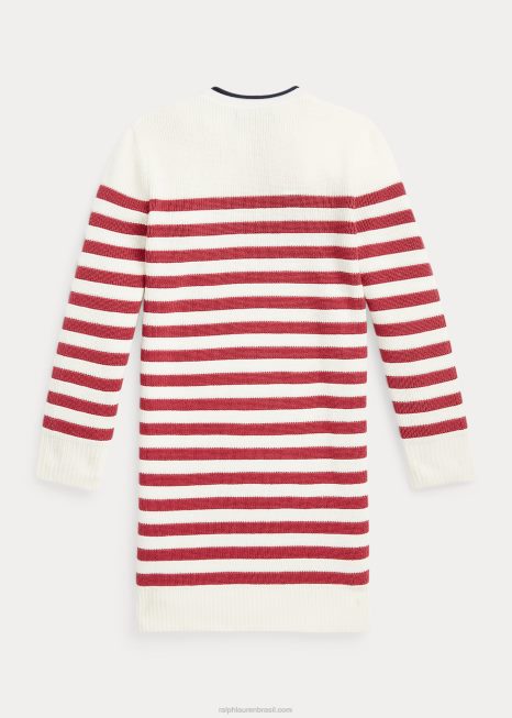 vestido de camisola de algodão listrado BD6J7459 crianças Ralph Lauren creme/pimenta malagueta