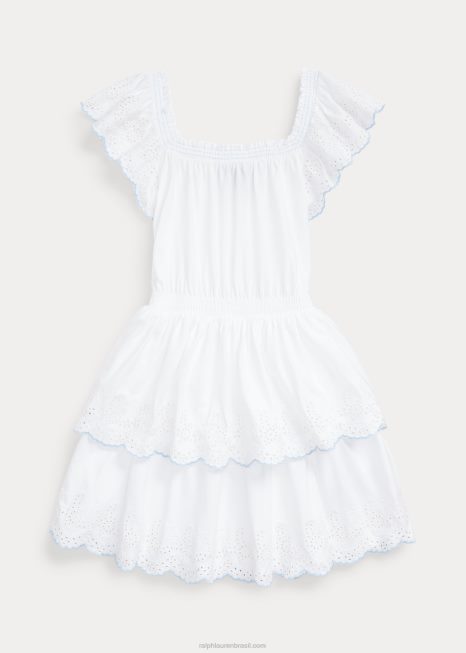 vestido de jérsei de algodão bordado com ilhós BD6J7059 crianças Ralph Lauren branco
