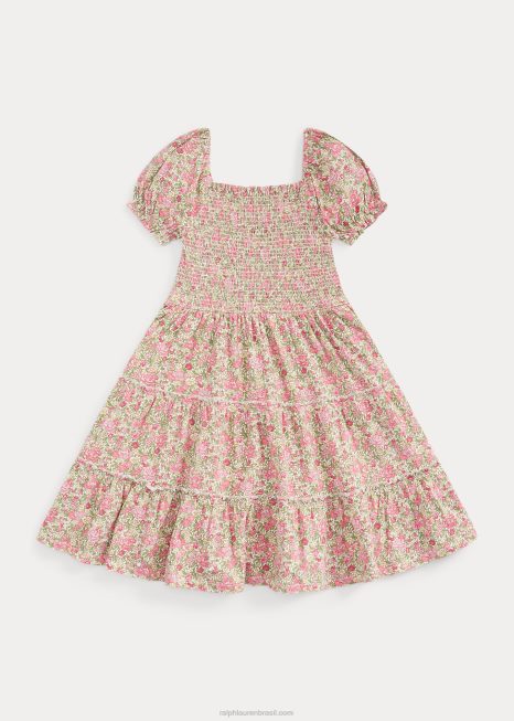 vestido de jérsei de algodão floral smocked BD6J7523 crianças Ralph Lauren esme floral