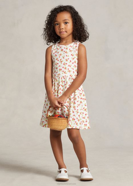 vestido de jérsei elástico de morango BD6J6706 crianças Ralph Lauren estampa de morango
