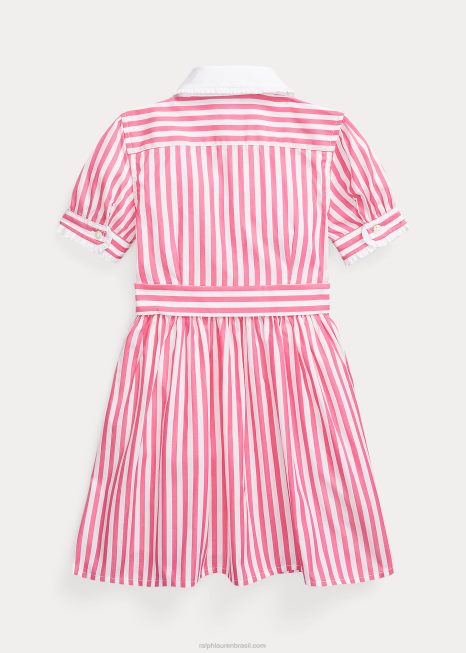 vestido de popeline de algodão listrado com cinto BD6J6855 crianças Ralph Lauren rosa deserto/branco