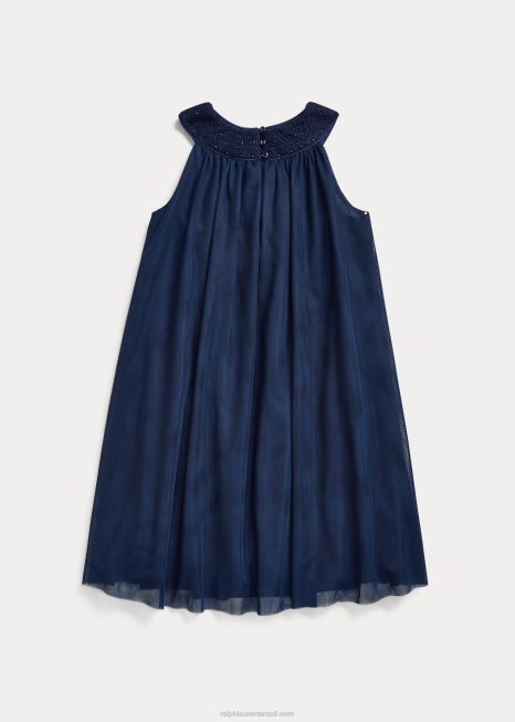 vestido de tule smocked à mão BD6J7023 crianças Ralph Lauren marinha refinada