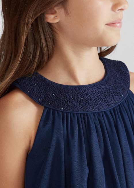 vestido de tule smocked à mão BD6J7023 crianças Ralph Lauren marinha refinada