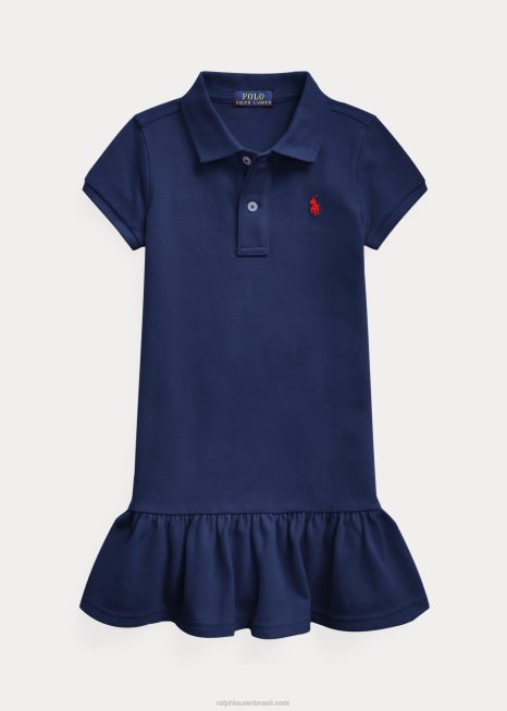 vestido polo de malha de algodão BD6J6775 crianças Ralph Lauren marinha de newport