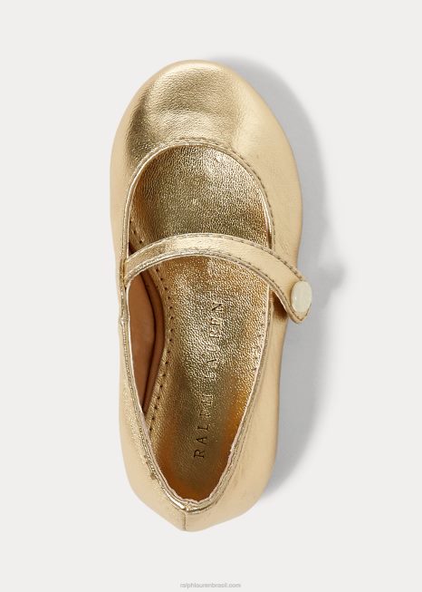 alyssa metalizado couro mary jane BD6J7269 crianças Ralph Lauren couro dourado