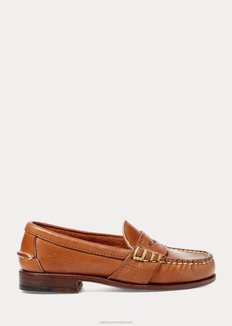 edric mocassim de couro de bezerro BD6J6361 crianças Ralph Lauren bronzeado