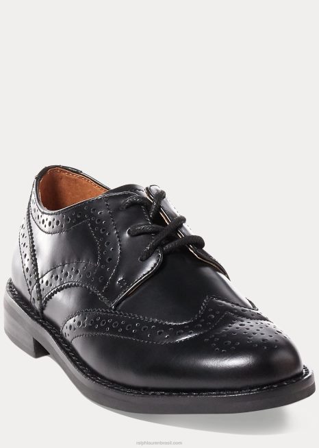sapato oxford ponta de asa de couro BD6J9895 crianças Ralph Lauren preto
