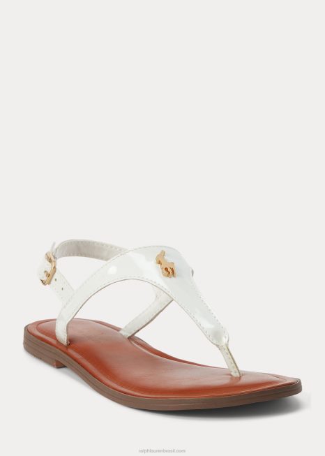 sandália couro sintético tierney iv BD6J7279 crianças Ralph Lauren patente branca c/ ouro