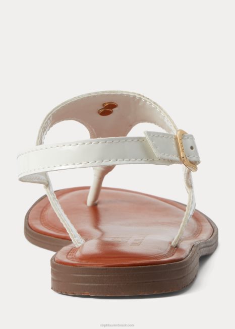 sandália couro sintético tierney iv BD6J7279 crianças Ralph Lauren patente branca c/ ouro