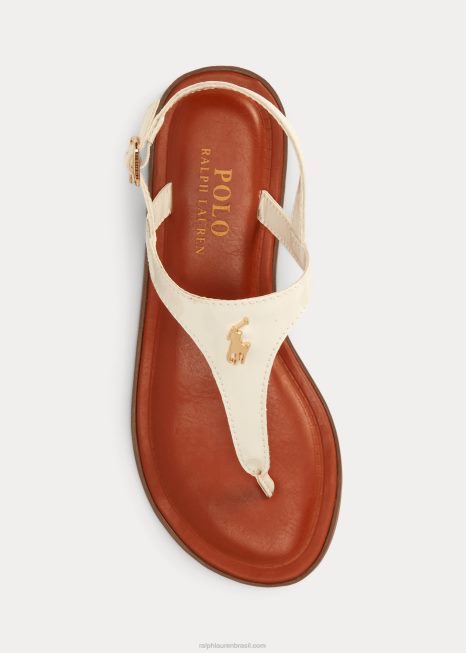 sandália couro sintético tierney iv BD6J7279 crianças Ralph Lauren patente branca c/ ouro