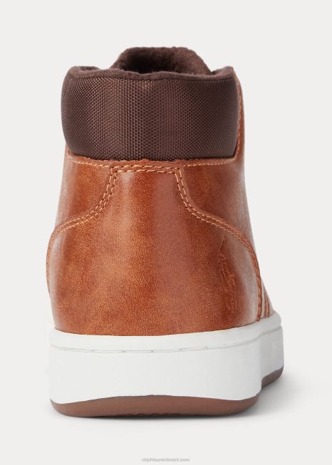 Bota tênis de couro sintético quadra polo BD6J9893 crianças Ralph Lauren bronzeado polido