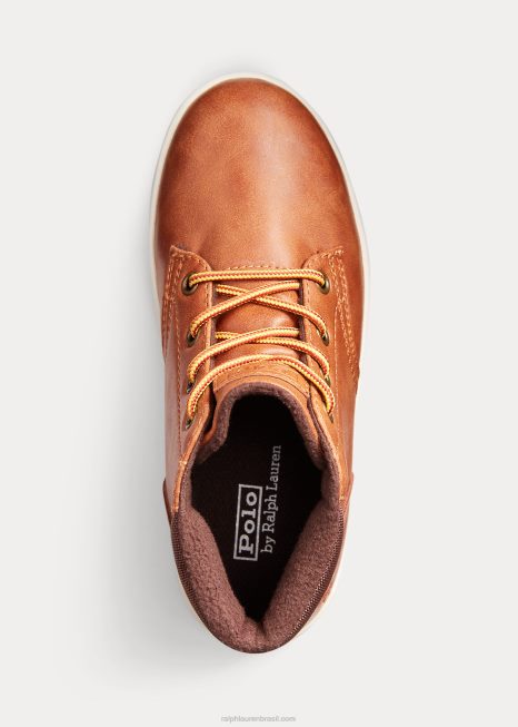 Bota tênis de couro sintético quadra polo BD6J9893 crianças Ralph Lauren bronzeado polido