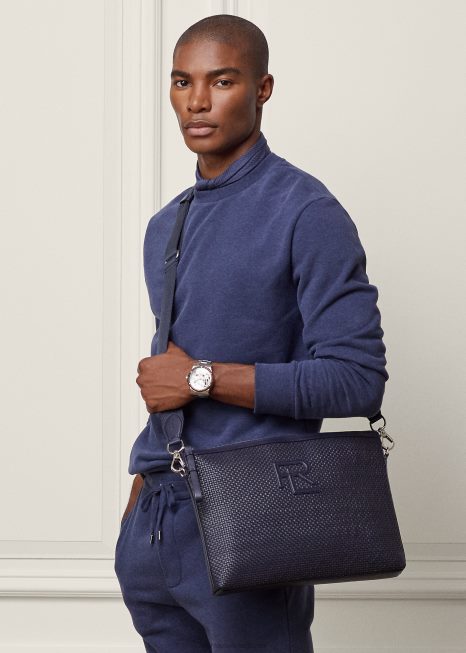 bolsa mensageiro de couro de bezerro BD6J8960 homens Ralph Lauren presidente da marinha