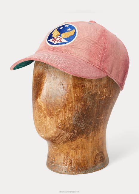 boné de bola com logotipo alado BD6J8892 homens Ralph Lauren vermelho desbotado