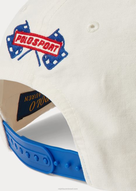 boné de bola de lona com patch de esporte polo BD6J2213 homens Ralph Lauren Deckwash branco
