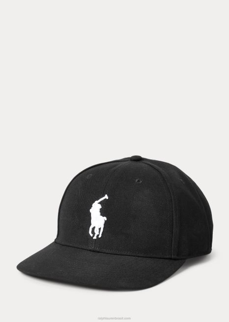 boné de bola de sarja de alta coroa BD6J2767 homens Ralph Lauren preto