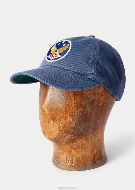 boné de bola de sarja tingido de vestuário BD6J8896 homens Ralph Lauren azul da meia noite