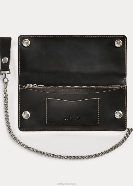 carteira corrente de couro BD6J8887 homens Ralph Lauren preto sobre marrom