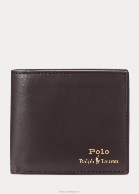 carteira de couro BD6J2394 homens Ralph Lauren marrom