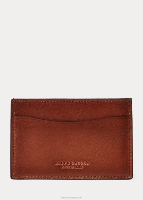 estojo de cartão de couro polido BD6J9049 homens Ralph Lauren marrom vintage