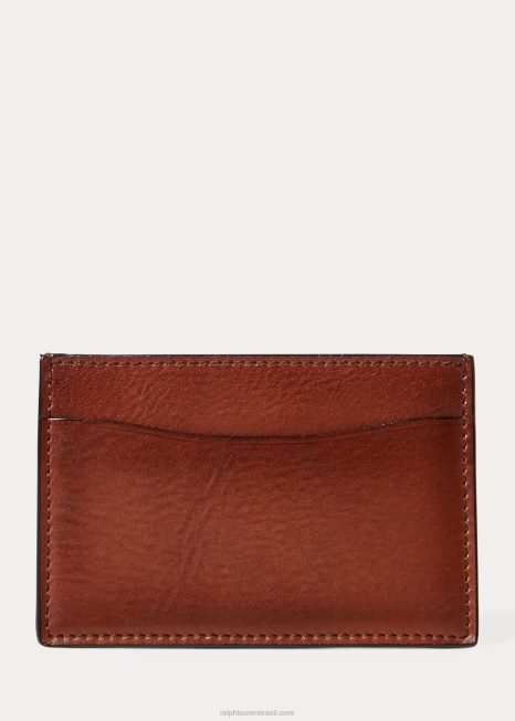 estojo de cartão de couro polido BD6J9049 homens Ralph Lauren marrom vintage