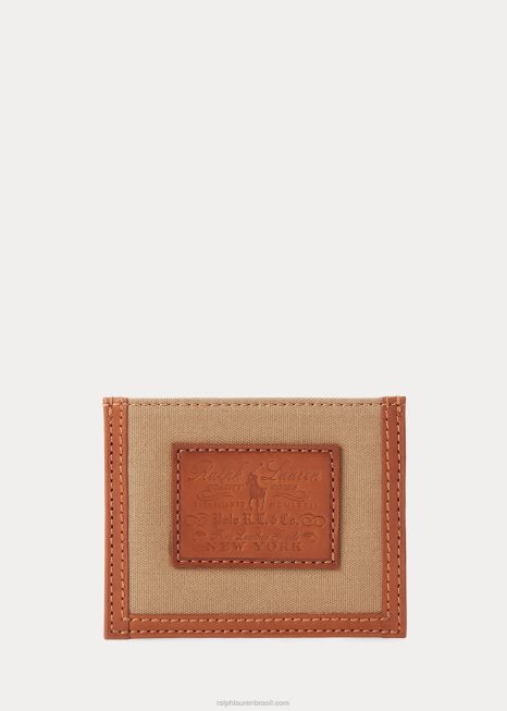 estojo de cartão de lona e couro Heritage BD6J2562 homens Ralph Lauren montana caqui