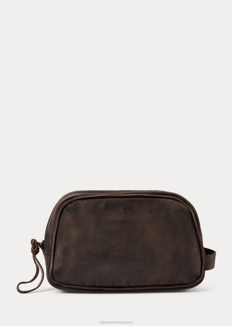 estojo de viagem de couro BD6J8850 homens Ralph Lauren marrom escuro
