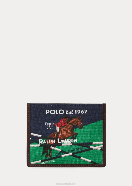 tela equestre e estojo de cartão de couro BD6J2422 homens Ralph Lauren marinha de newport