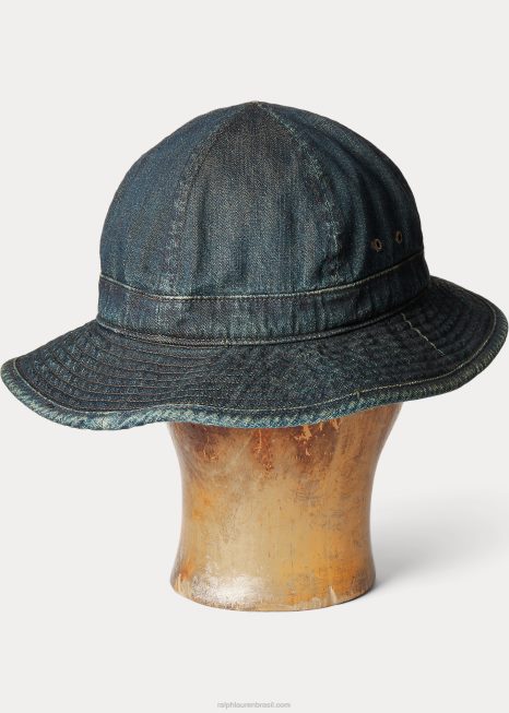 chapéu de balde de brim BD6J8898 homens Ralph Lauren lavagem de índigo escuro