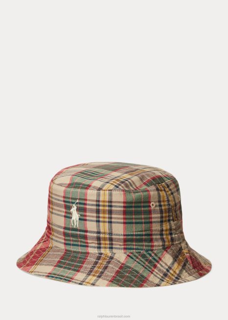 chapéu reversível de sarja e madras BD6J2367 homens Ralph Lauren xadrez