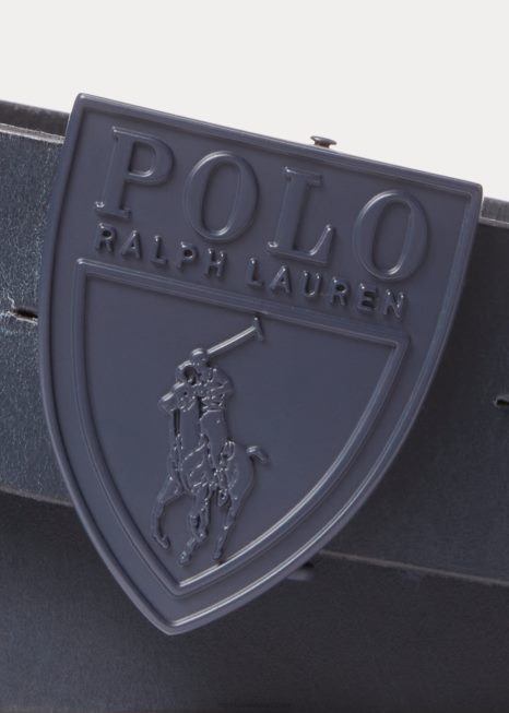 cinto de couro com fivela de escudo BD6J8749 homens Ralph Lauren marinha de newport