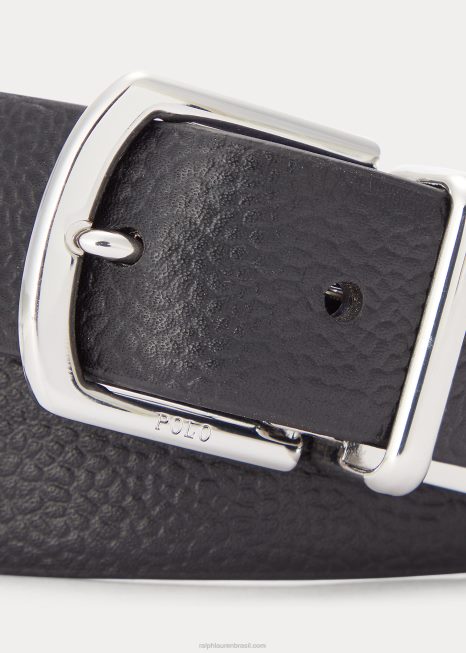cinto de couro seixo reversível BD6J2572 homens Ralph Lauren preto/marinho