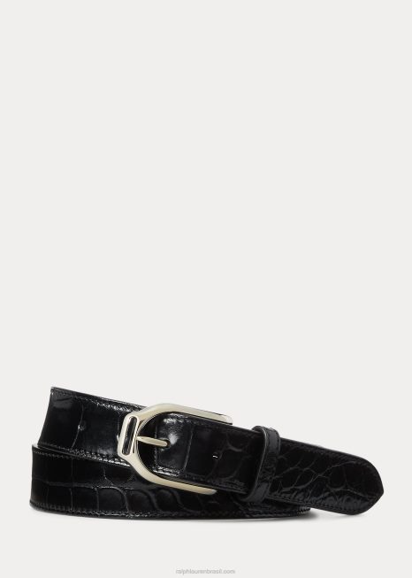 cinto de crocodilo welington com fivela de estribo BD6J8982 homens Ralph Lauren preto