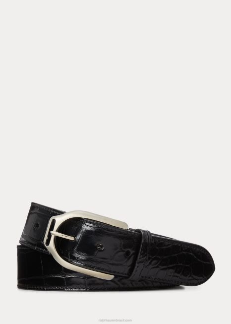 cinto de crocodilo welington com fivela de estribo BD6J8984 homens Ralph Lauren preto