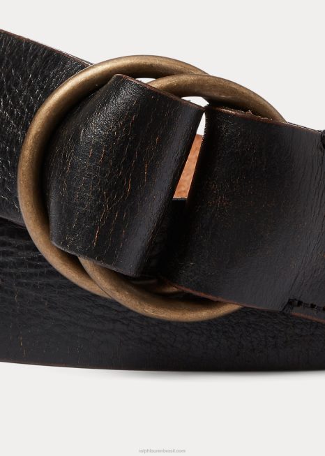 cinto duplo de couro com o-ring BD6J8844 homens Ralph Lauren preto sobre marrom