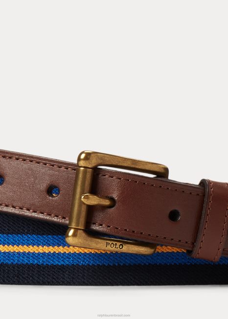 cinto listrado em couro BD6J2294 homens Ralph Lauren marinho/real/ouro
